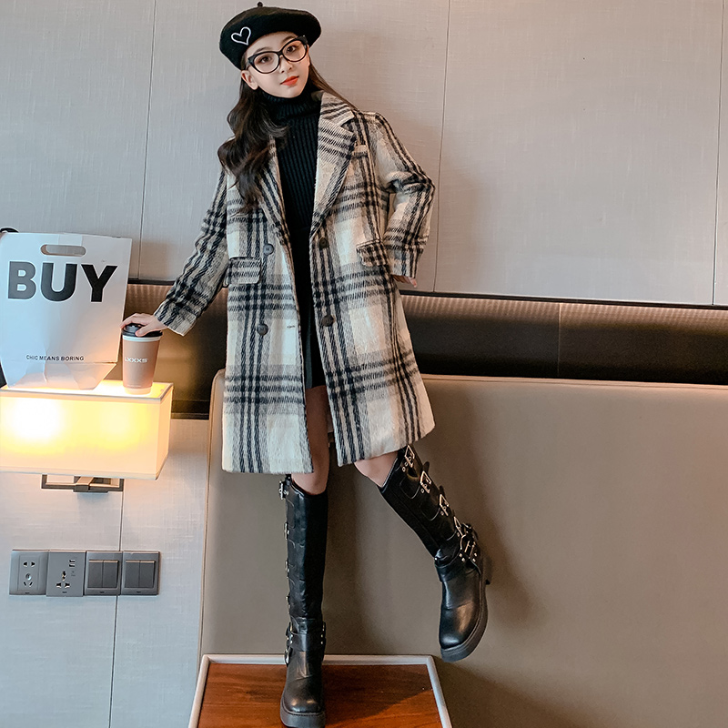 女童毛呢大衣秋冬2023新款中大童夹棉加厚中长款儿童呢子风衣外套