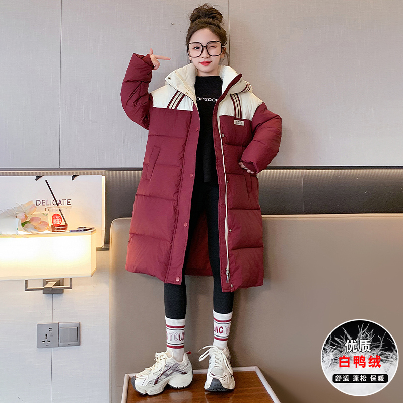 女童羽绒服冬装2023新款女大儿童冬季洋气白鸭绒长款过膝加厚外套