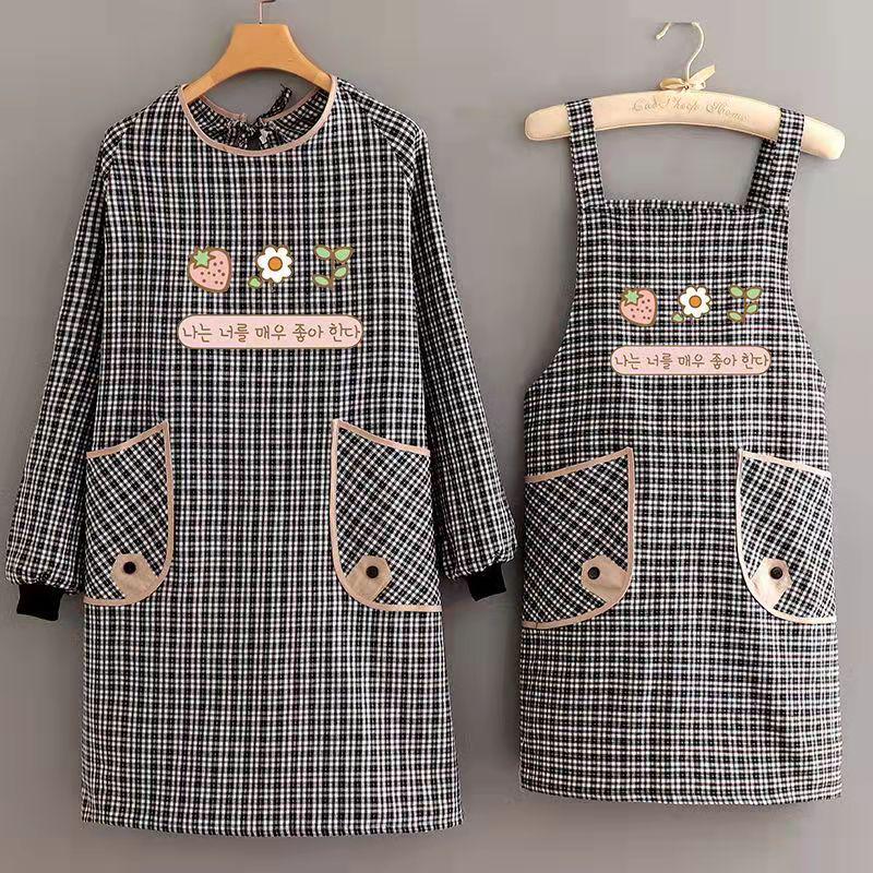 围裙厨房家用防水防油长袖布男卡通2023新款带袖子可爱情侣款