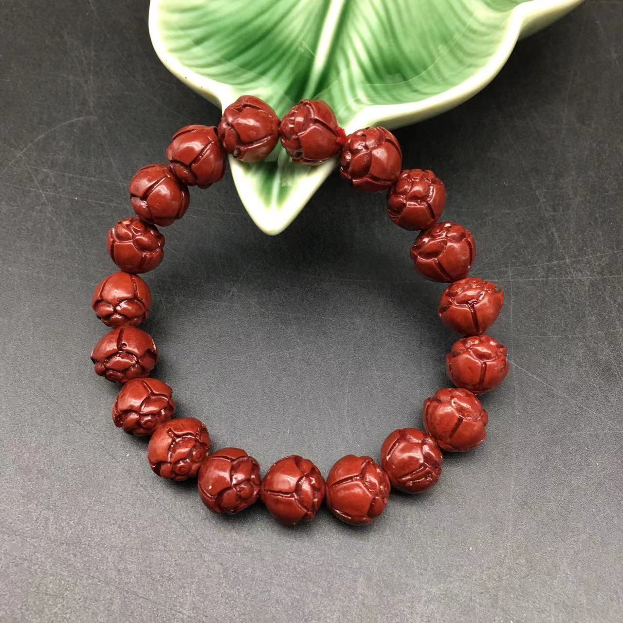含辰砂工艺品ZA092-朱砂紫金砂雕刻莲花圆珠整圈手串10mm+