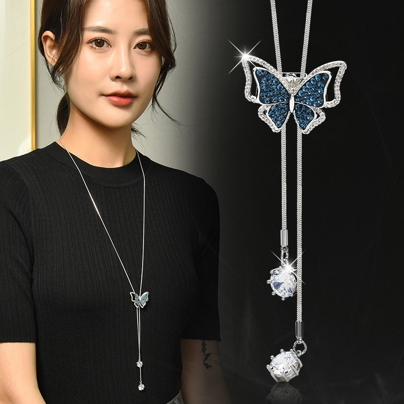 钛钢项链 气质百搭蝴蝶毛衣链秋冬简约长款装饰项链女毛衣配饰