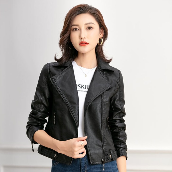 短款皮夹克皮衣女士机车服衣春秋女式皮衣翻领拉链韩版外套