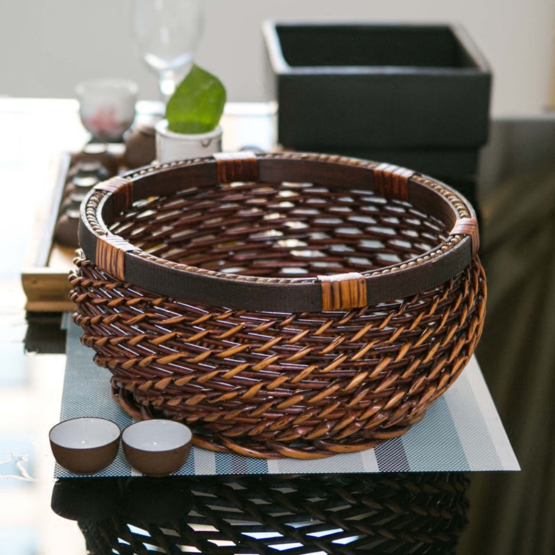 水果筐家用编织藤编篮子厨房桌面藤篮收纳筐零食杂物筐圆形馒头筐