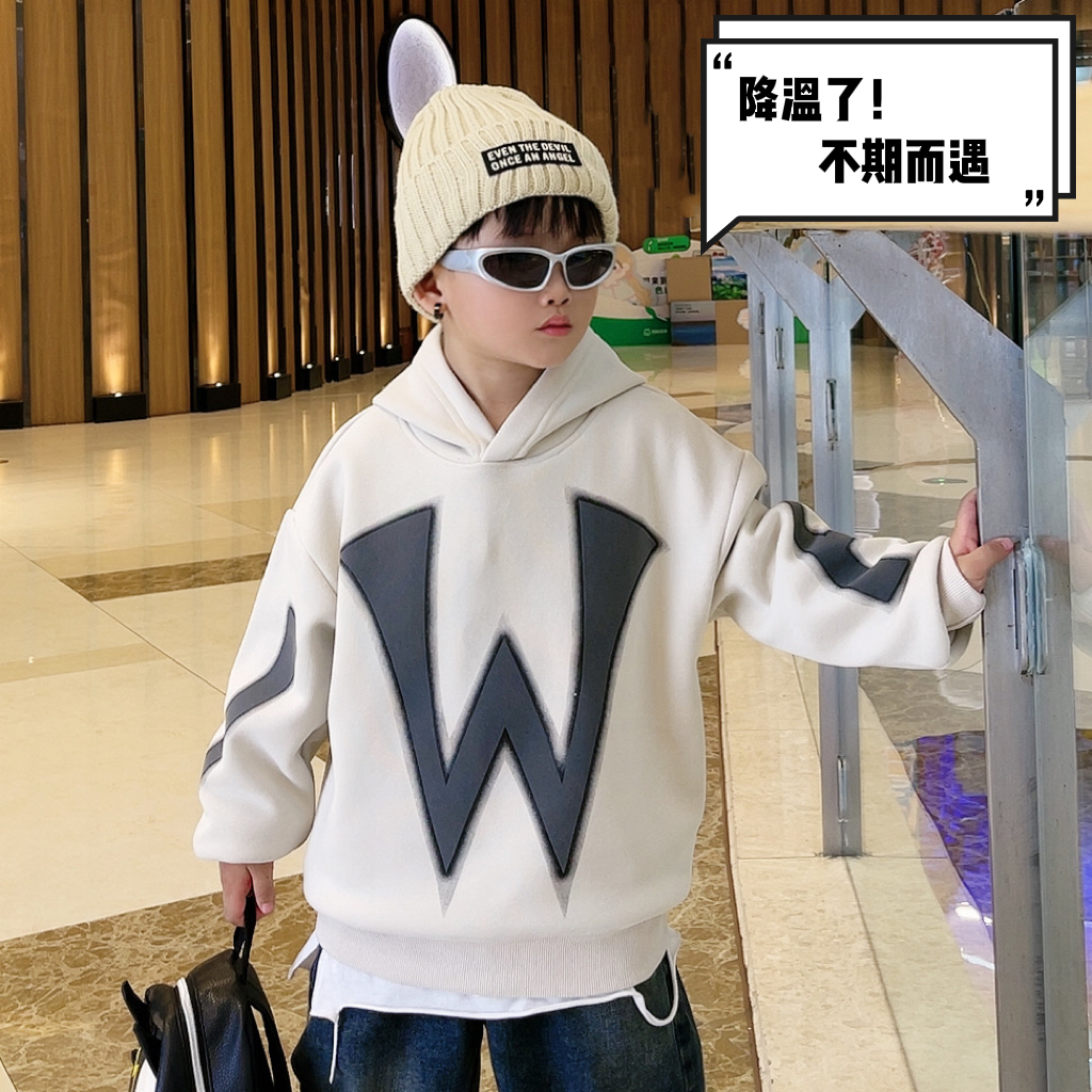 【加绒】儿童外套卫衣连帽宽松中大童秋冬韩版红色W保暖卫衣帽衫