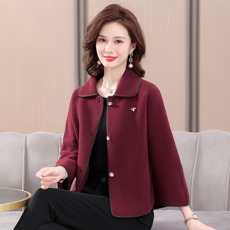 妈妈装喜婆婆婚礼服装洋气短款气质毛呢中老年中年春秋时尚秋冬