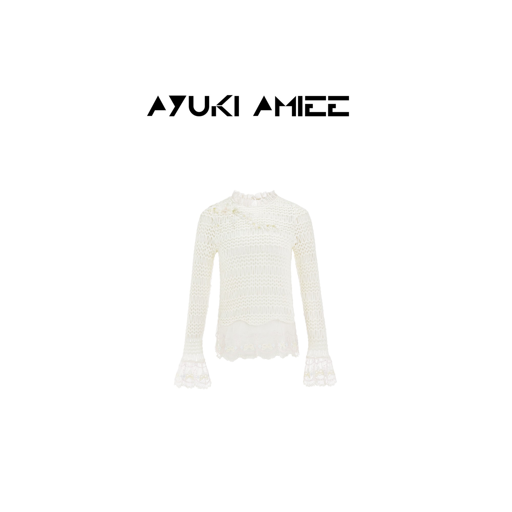 Ayuki Amiee【乌尔禾椿】米色手工钉花针织上衣ATAD41D03221