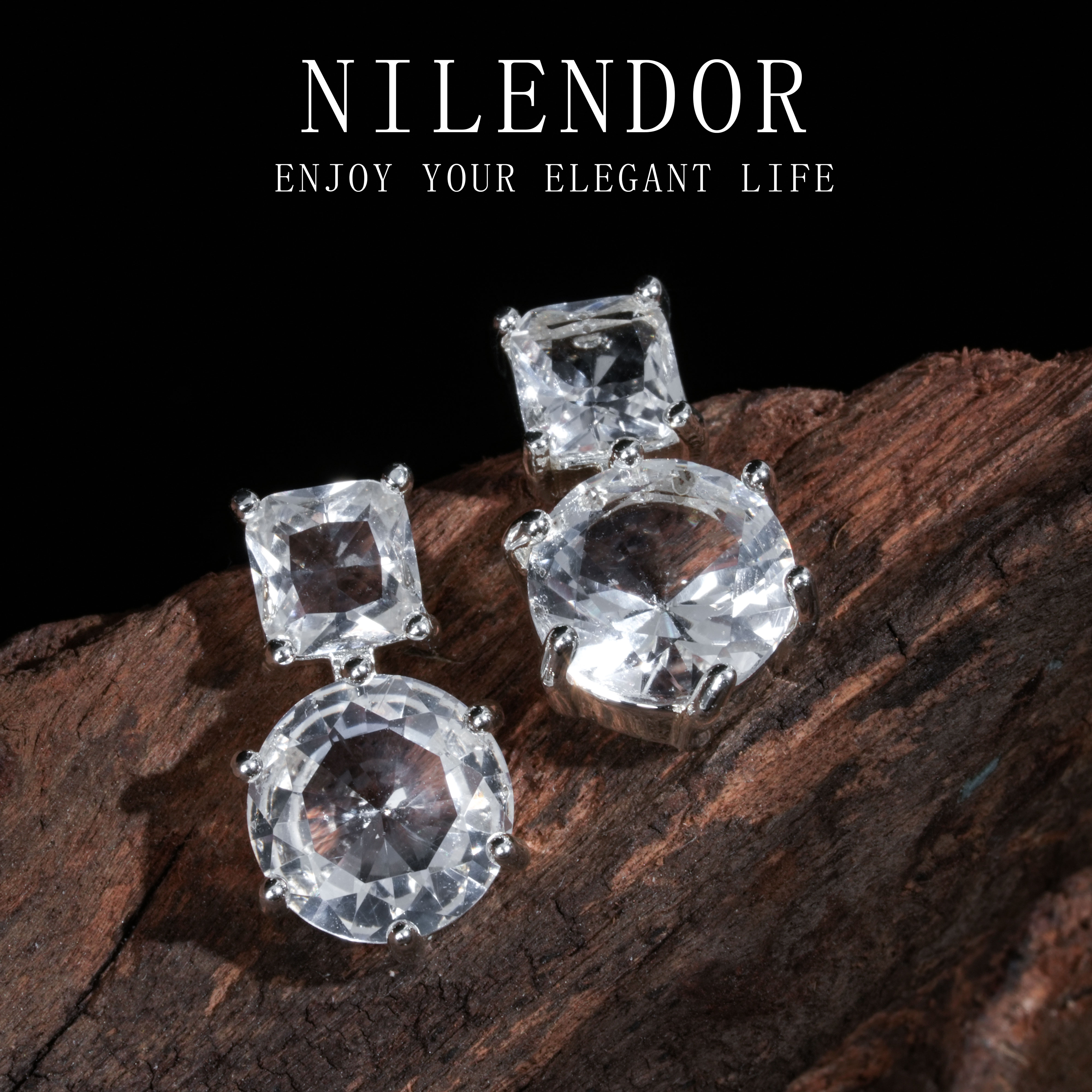 NILENDOR/昵兰 铜合金合成锆石耳饰 ES-408精致轻奢满镶几何耳钉