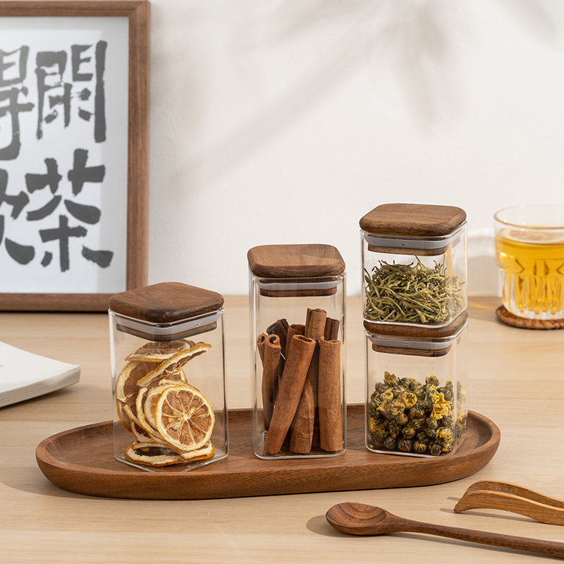无异味茶叶罐密封罐小容量储物罐迷你民宿方形密封木盖咖啡杂粮罐