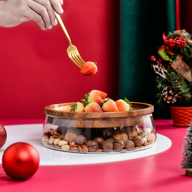 玻璃水果盘客厅家用小众糖果零食盘果盆创意双层干果收纳盒带盖