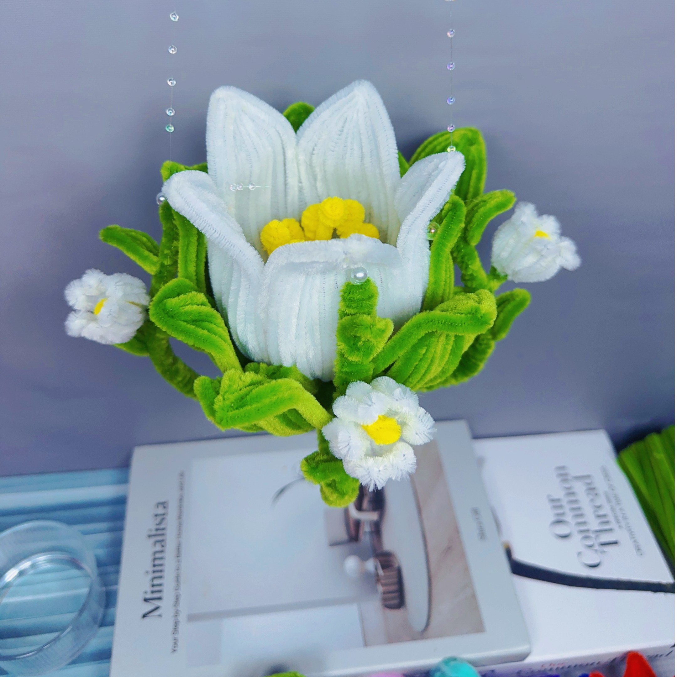 中秋节 手工 手提铃兰花灯  扭扭棒材料包 发光灯笼DIY