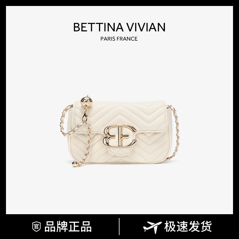 BETTINA VIVIAN秋冬新款 小香风时尚百搭金球菱格单肩斜跨链条包