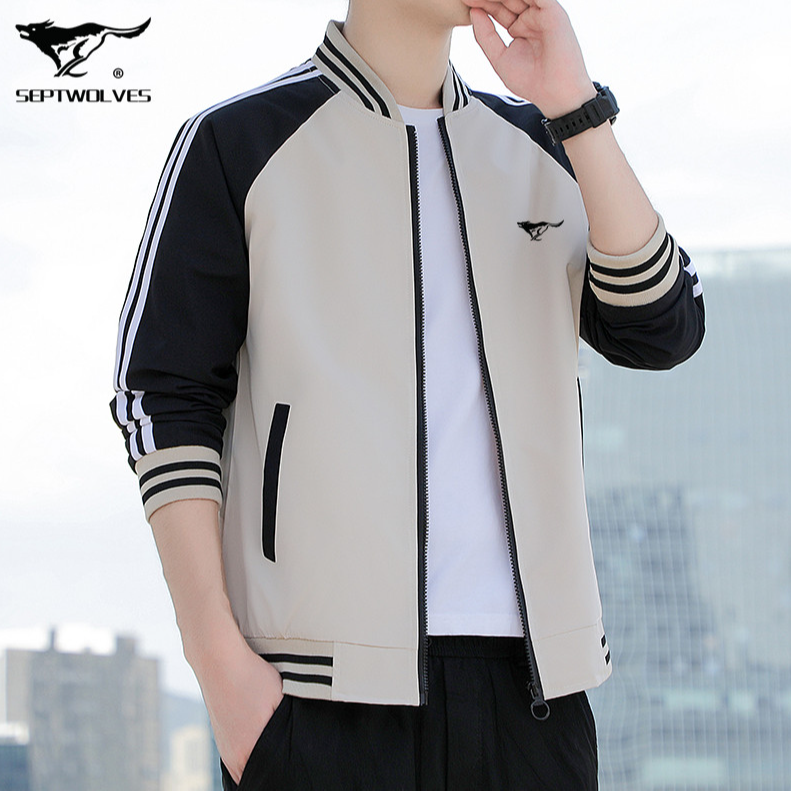 七匹狼夹克外套男士春秋季薄款立领棒球服潮流帅气防风衣韩版男装