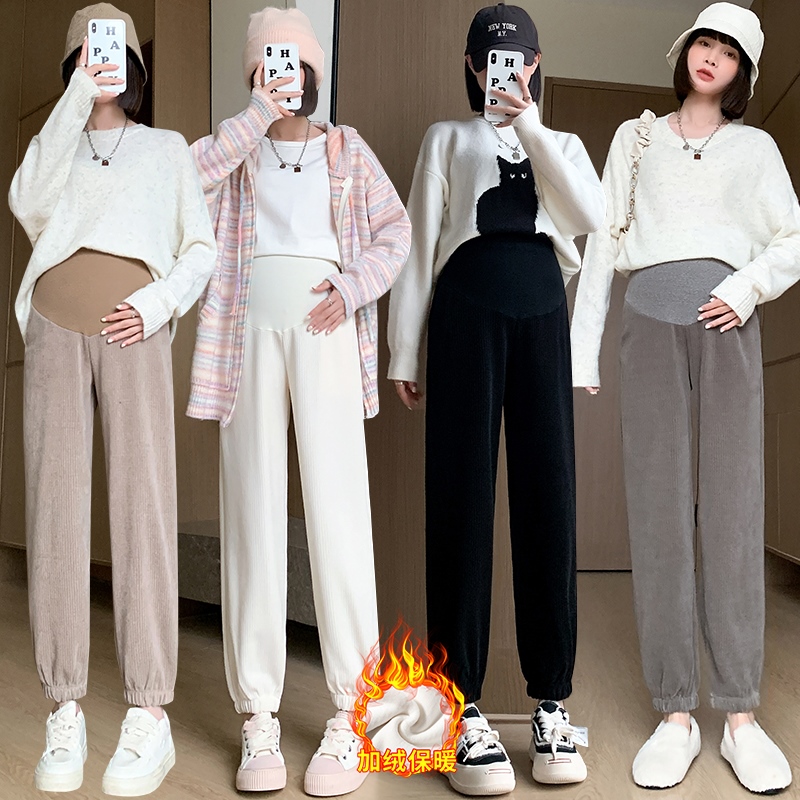 孕妇裤新款束脚显瘦九分裤时尚外穿裤子高腰灯笼裤小个子托腹长裤