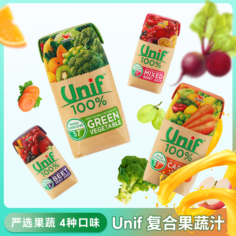 统一Unif100%多种莓果蔬菜胡萝卜甜菜根复合果蔬汁200ml/瓶