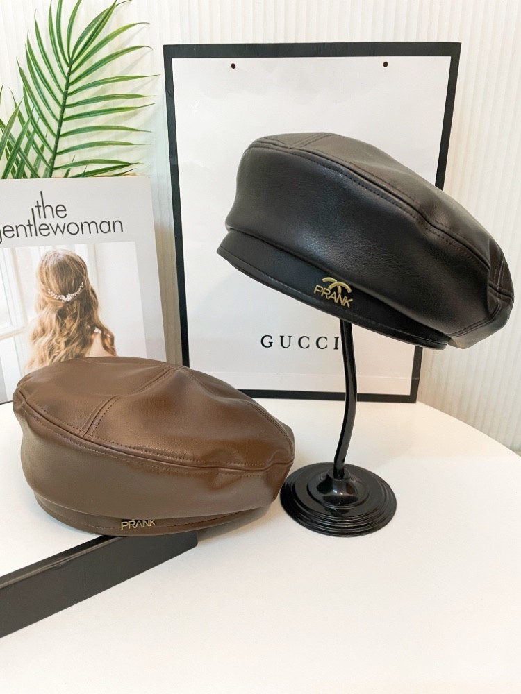 韩版高品质pu皮质贝雷帽子女秋冬季百搭气质复古休闲显脸小画家帽