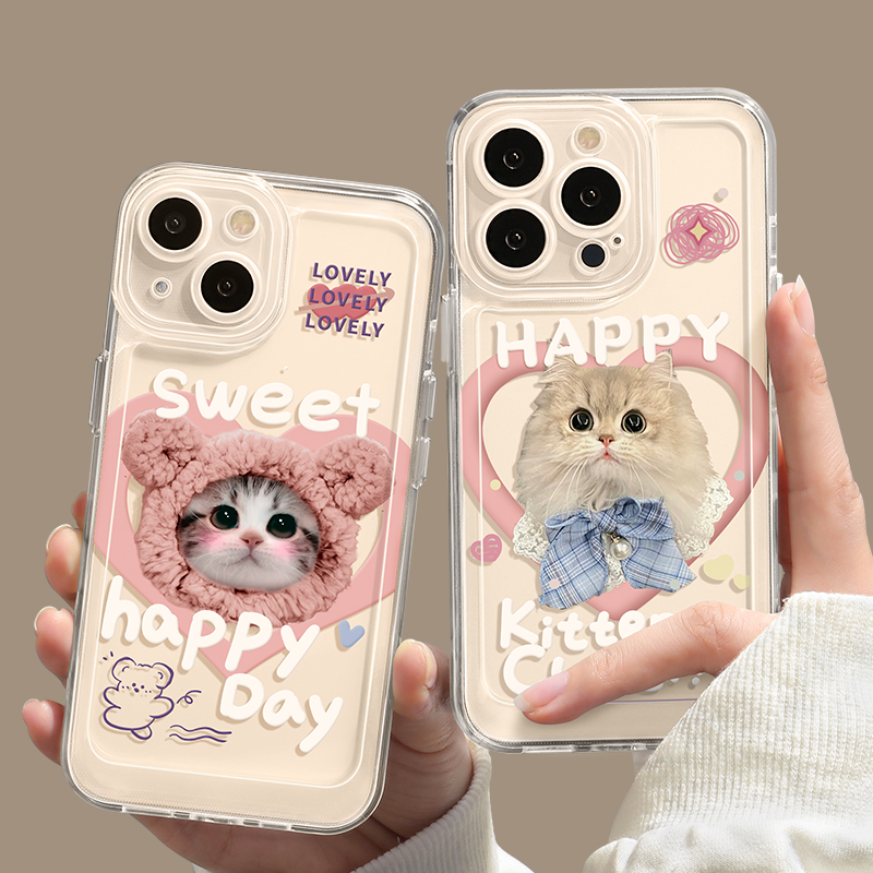 适用苹果15手机壳iPhone14新款13女12高级感11猫咪promax可爱xs透