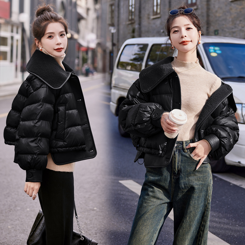 韩版气质宽松时尚潮流冬季新款大翻领小个子短款显瘦白鸭绒羽绒服