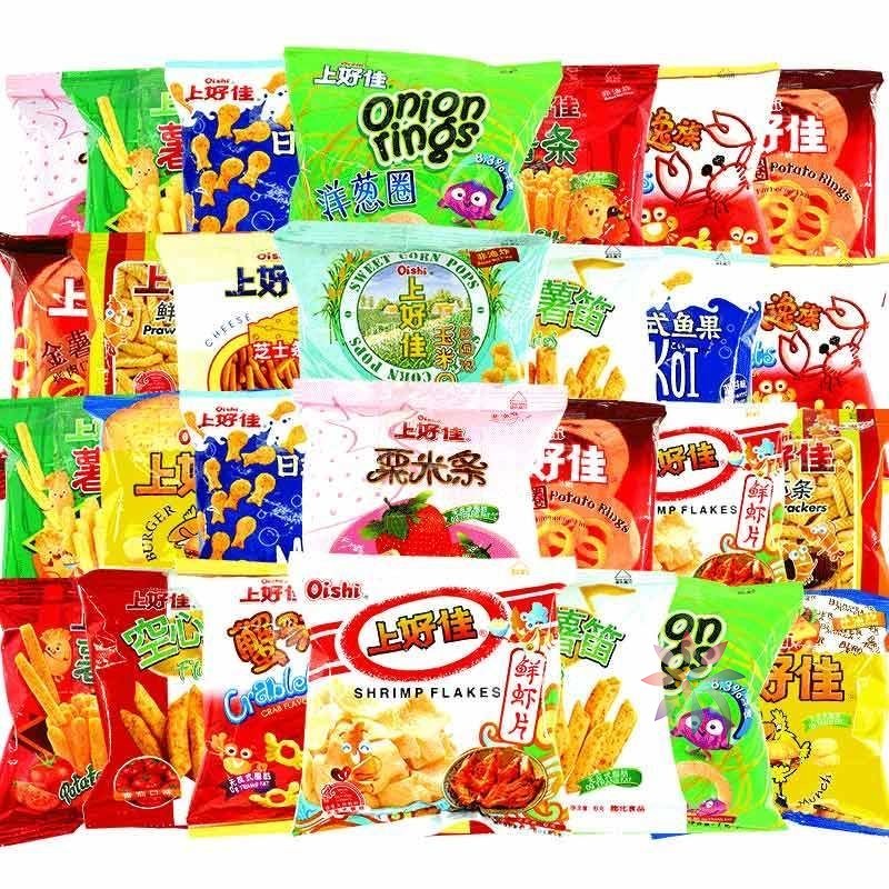 上好佳玉米圈虾片6g玉米味薯片休闲膨化零食批发整箱/0lb蔬菜组合
