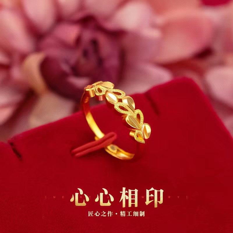 【高定】心心相印时尚戒指爱心活口麦穗戒指DD