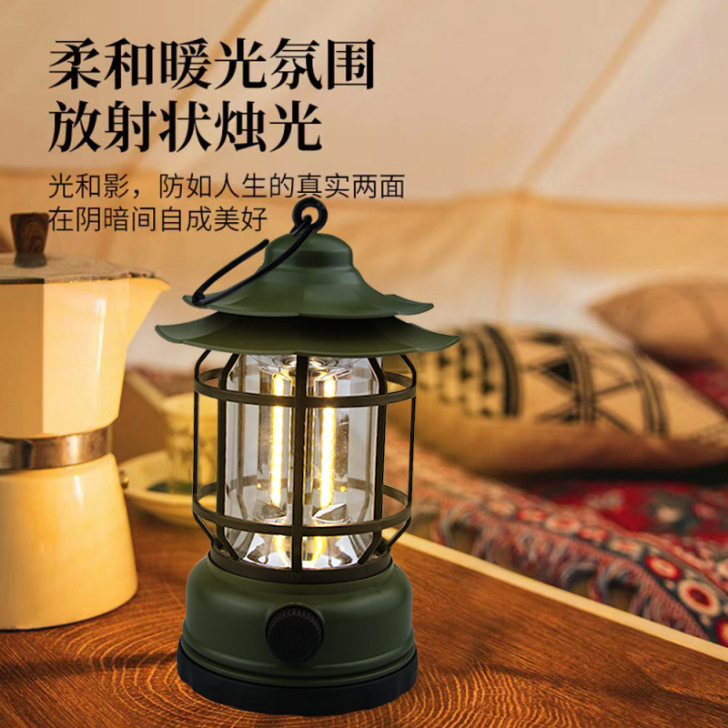 探迹 新款复古露营多功能户外野营充电照明应急便携LED手提式马灯
