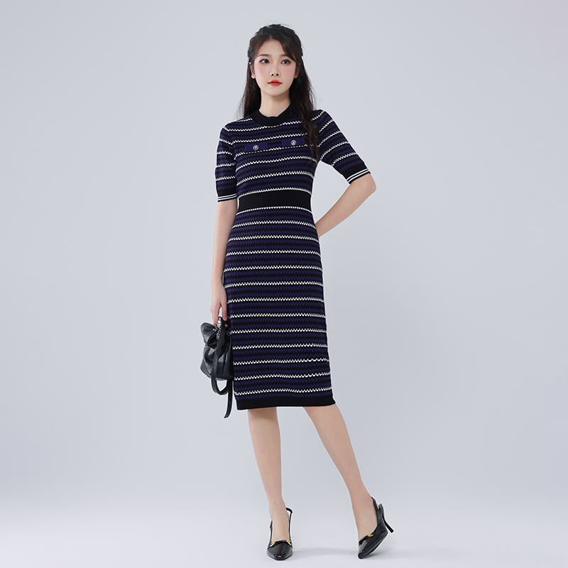 hanba/涵爸设计师款 短袖轻奢连衣裙时尚气质针织显瘦 女装连衣裙