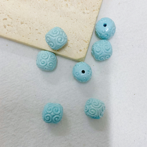 贝壳粉压花纹珠六个装