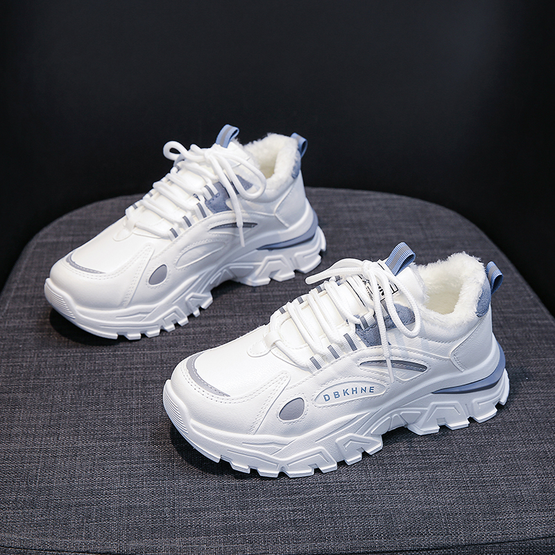 2023秋冬季新款百搭老爹鞋女厚底运动小白鞋爆款加绒保暖棉鞋冬款