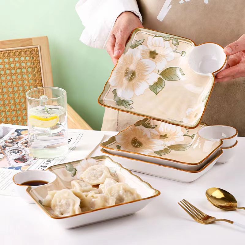 发山茶花饺子盘2个 居家日用厂家补贴