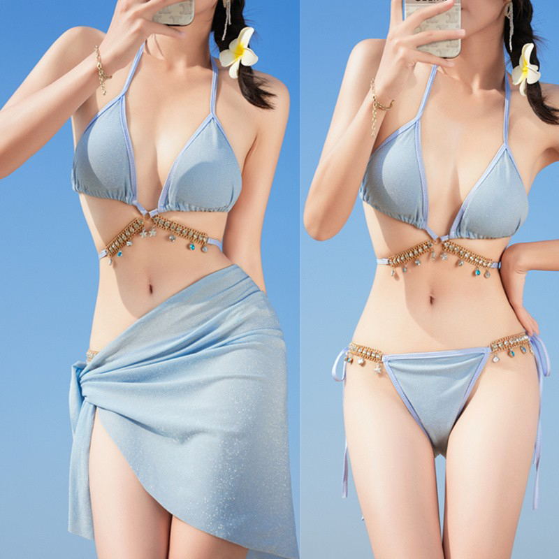 2024新款泳衣女性感比基尼ins分体三件套bikini温泉度假网红泳装