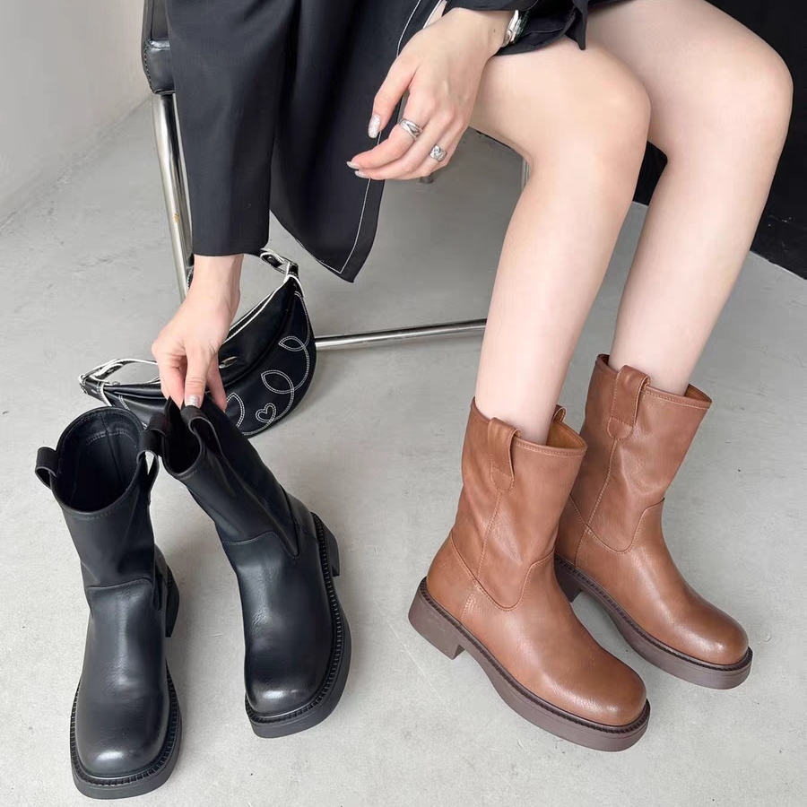 秋冬季新款欧美复古粗跟短靴2530-1或2301(不加绒)