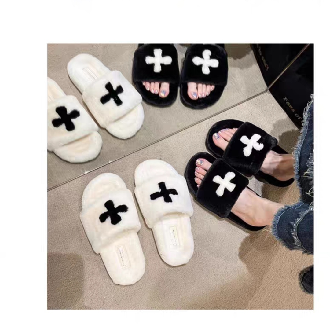 网红女外穿高级感秋冬季新款百搭毛毛拖鞋7730