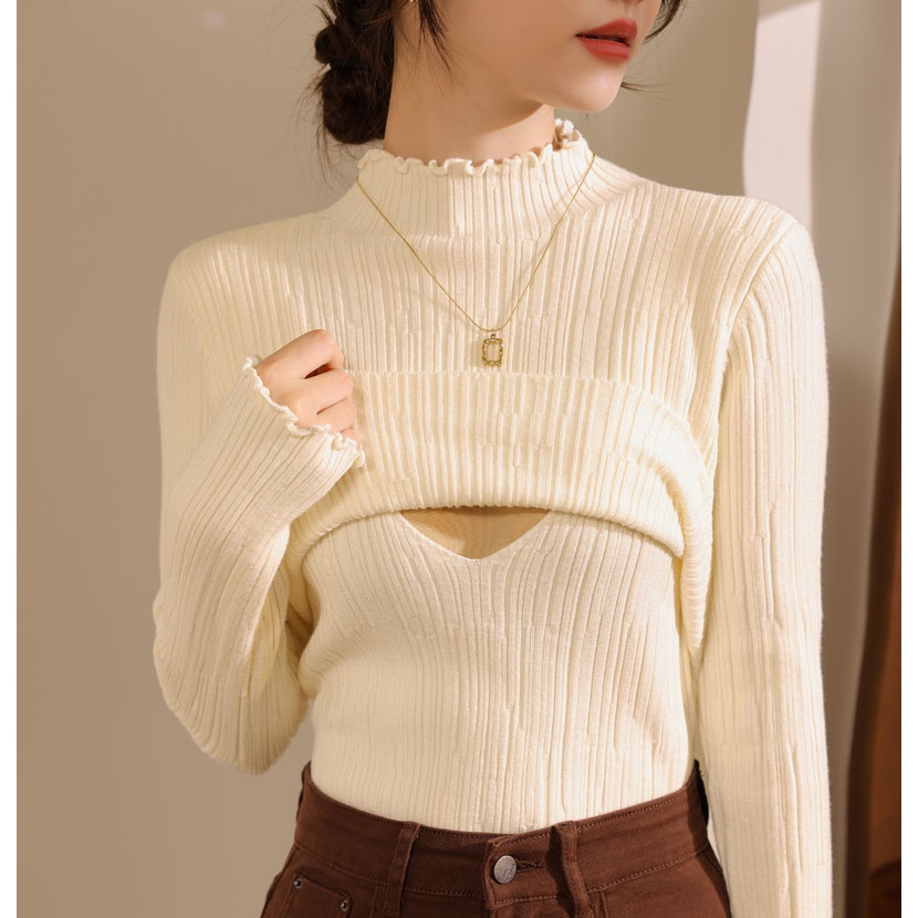 秋冬加厚木耳领哺乳毛衣产后辣妈时尚百搭保暖打底外出喂奶衣