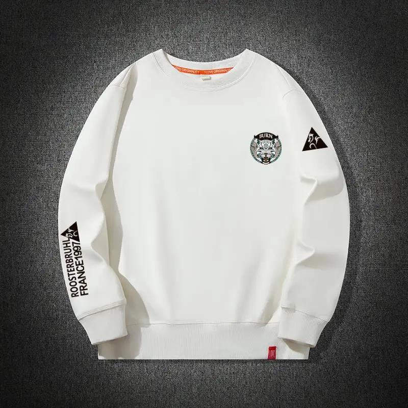 法莱尔公鸡潮牌简约小标套头圆领卫衣男百搭宽松秋冬加绒长袖外套