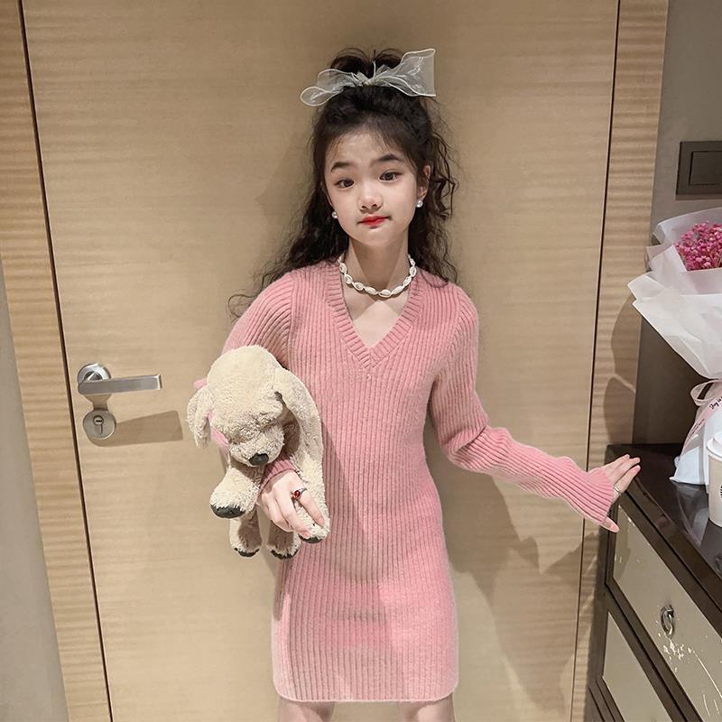 女童毛衣连衣裙春秋2023韩版洋气秋季儿童女公主裙中大童针织裙子