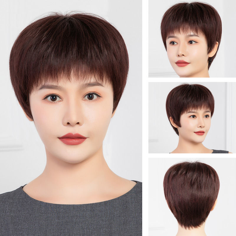 女款假发全头套短款直假发中老年女士假发套逼真透气整顶增加发量