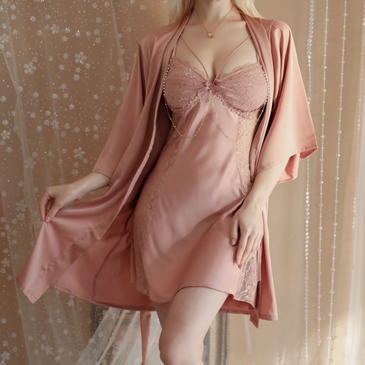 芝潮睡裙吊带睡衣配胸垫春夏季蕾丝花边高级感女士睡衣家居服秋季