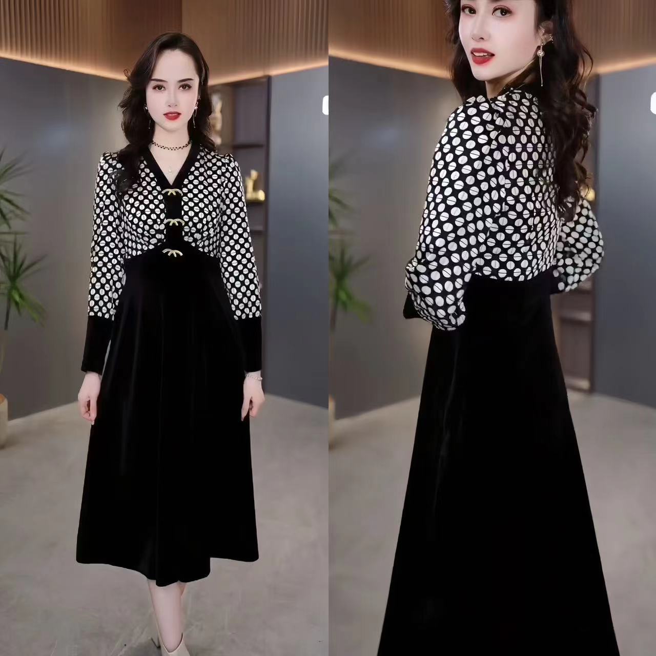 2023秋冬美拉德设计师款气质轻奢高端小子个也能穿的连衣裙M-4XL