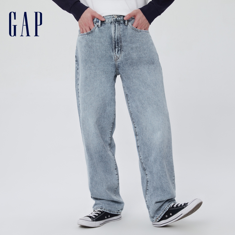 Gap男装秋季款纯棉宽松阔腿直筒基本款牛仔裤462864 美式休闲裤