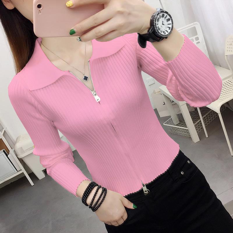 2023年春秋装新款小香风外套女百搭拉链POLO领开衫修身针织衫上衣