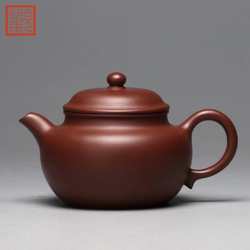 观复朱泥仿古紫砂壶 宜兴半手工泡茶壶  仿古壶 手制 家用 小容量