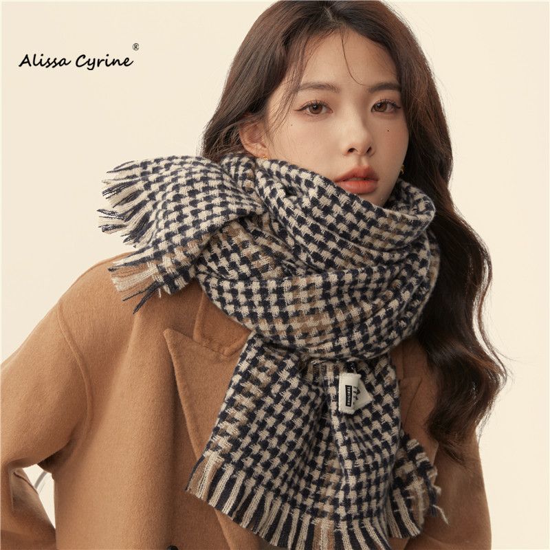 千鸟格子围巾女秋冬季韩版休闲百搭围脖学生情侣保暖新款潮