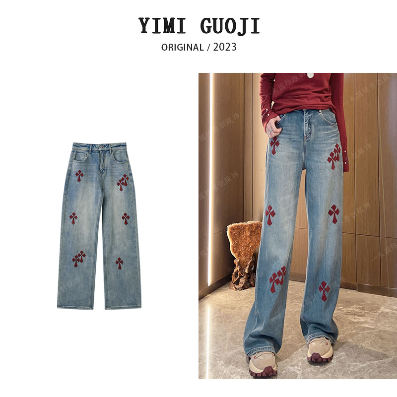 【集萤映雪】冬季新款重工装饰高腰阔腿长裤-39876