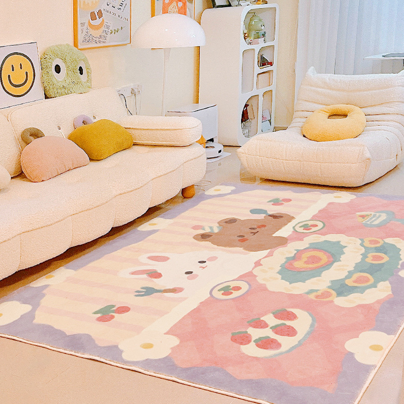 卡通可爱仿羊绒地毯卧室大面积满铺毯子家用防滑吸水耐脏客厅毛毯