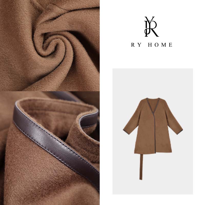 【容雨RYHOME】罗马假日＋皮边双面绵羊毛大衣W1658