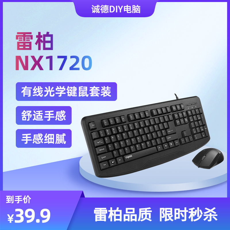 雷柏（Rapoo)NX1720键鼠套装 有线键鼠套装 办公键鼠套装黑色舒适