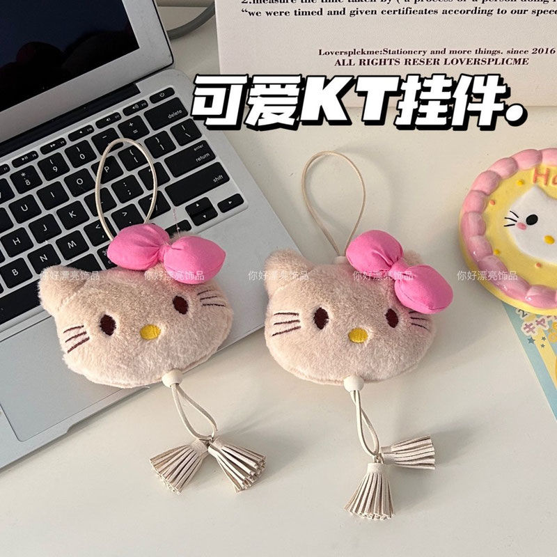 非金属布艺吊坠 可爱黑皮kitty猫毛绒挂饰挂件超萌玩偶流苏吊坠