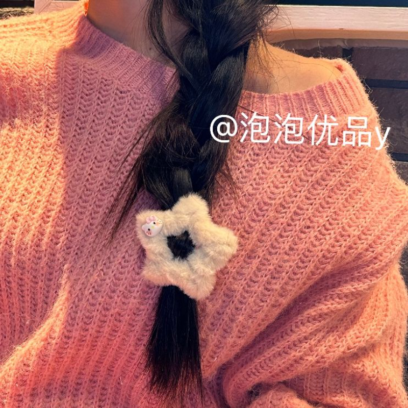 毛茸茸可爱KT猫星星BB夹ins少女秋冬毛绒五角星边夹甜美发饰发卡