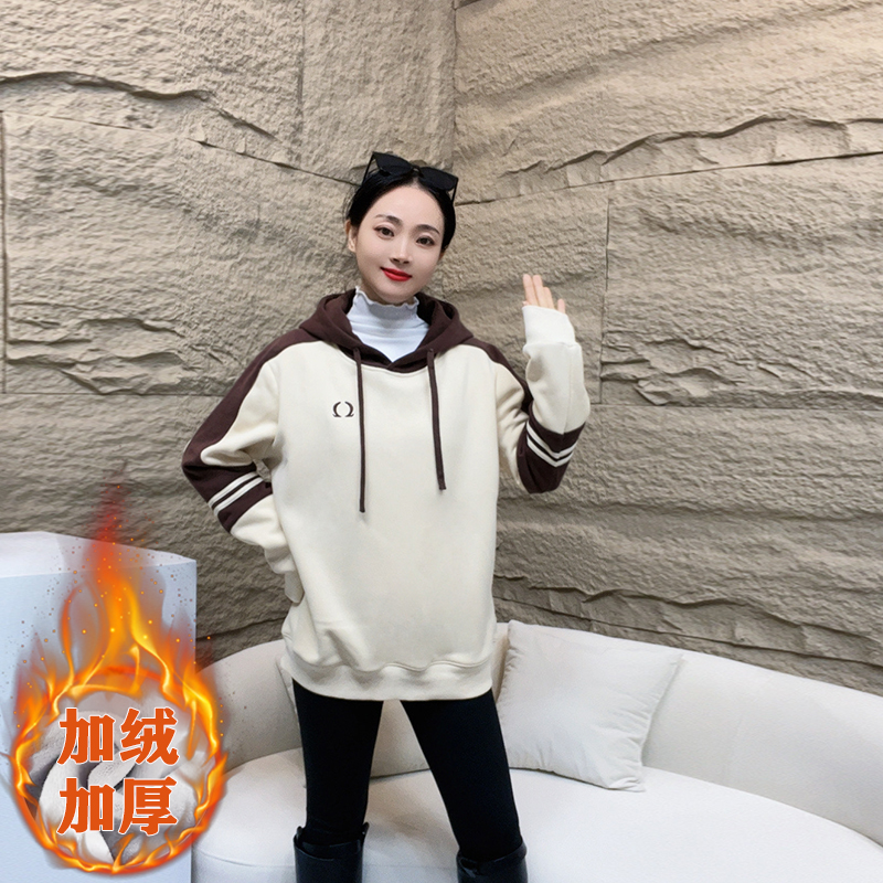 5970时尚连帽宽松加绒加厚韩版秋冬冬季显瘦长袖休闲百搭女士保暖