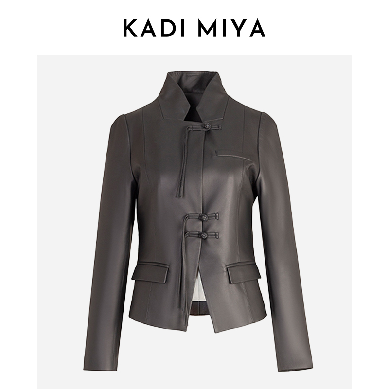 KADIMIYA复古国风盘扣短款皮衣外套真皮轻奢时尚百搭休闲气质女士