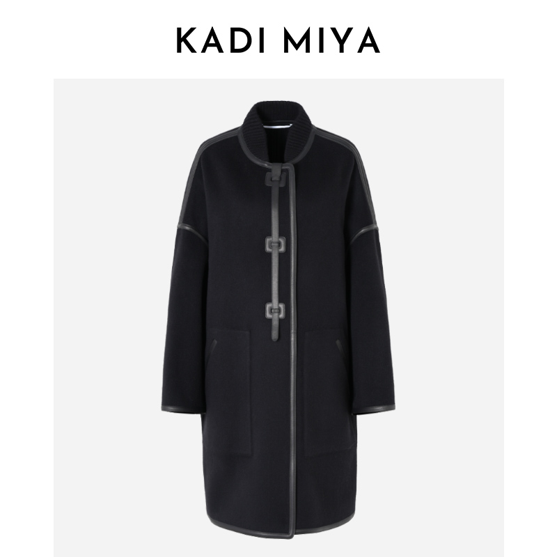 KADIMIYA文艺复古纯色秋冬时尚宽松长款山羊绒毛呢外套女高级感